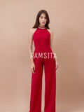 (Made to order) Puvarina Jumpsuit Burgundy (จัดส่งภายใน 10-14 วัน)